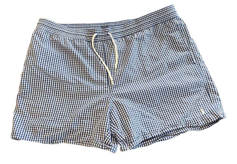 Polo Ralph Lauren Blue GINGHAM PLAID Traveller Swim Shorts Trunks XL